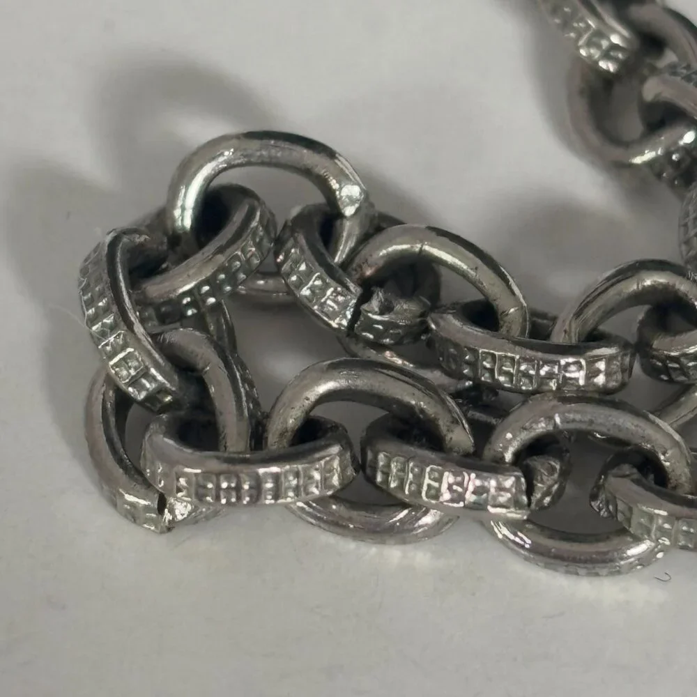 Chicos Long Silver Tone Textured Chain Necklace 34” Statement Layering Jewelry - Picture 3 of 6